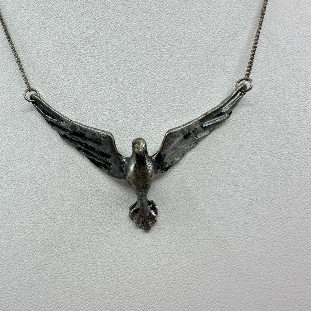 Silver Tone Eagle Bird Necklace Spread Wings Southwestern Western Boho Pendant